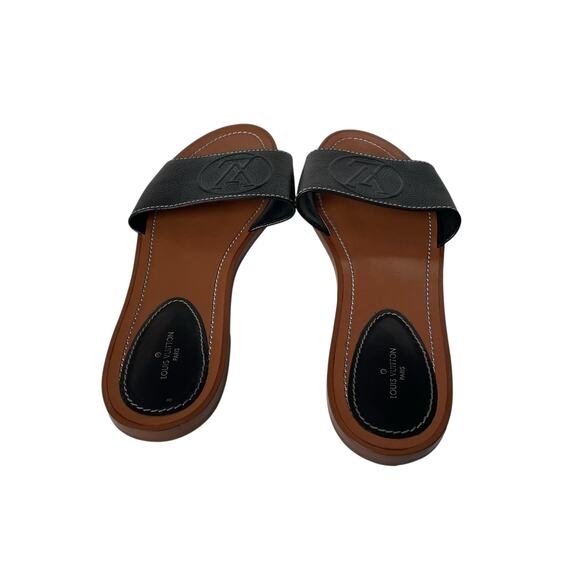Louis Vuitton Calfskin Lock It Flat Mule Slide Sandal 41 Black GUC - Picture 8 of 14